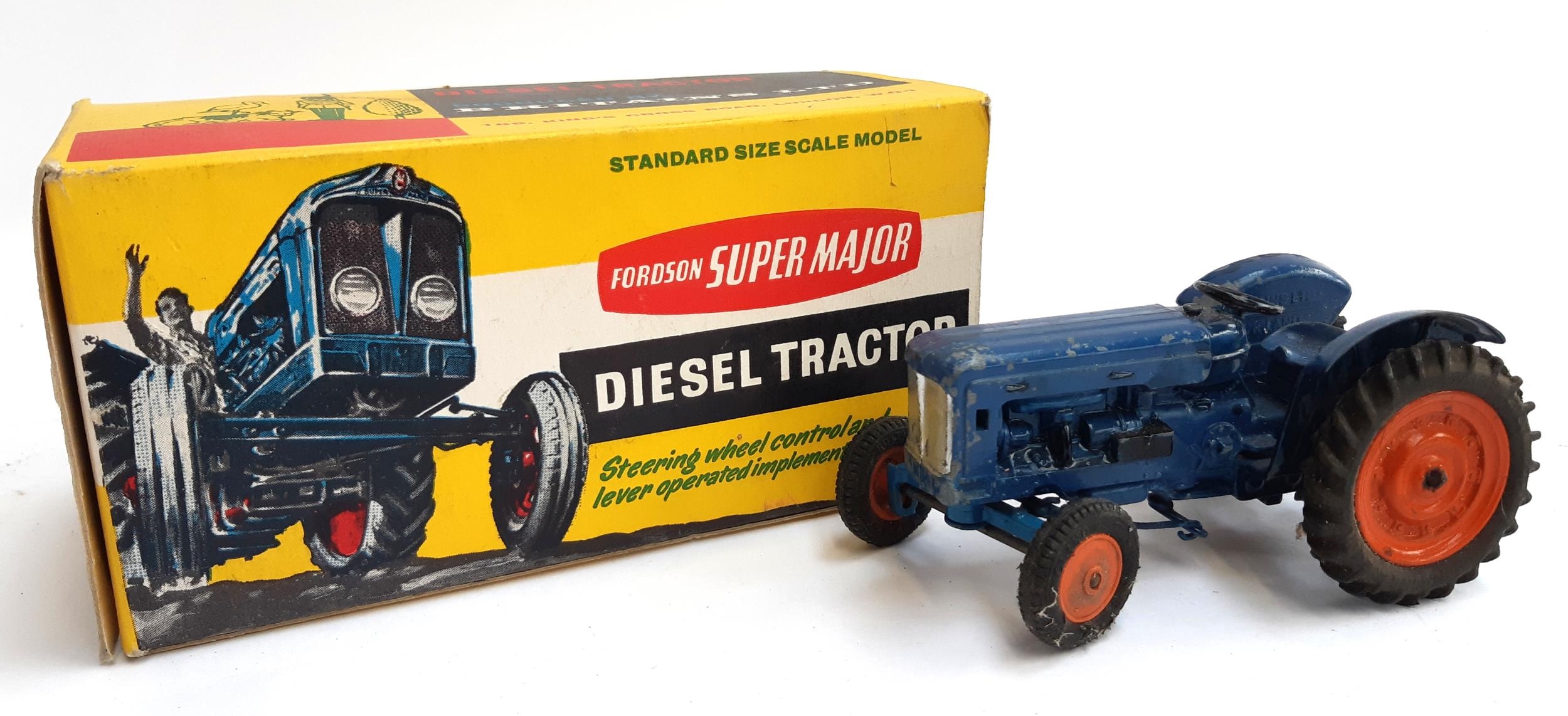 A Britains Fordson Super Major Diesel Tractor likely model No. 172F, with part of original box