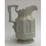 A 19th century Charles Meigh relief moulded stoneware jug depicting ecclesiastical figures, with