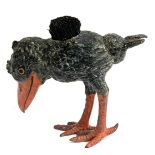 A rare cold painted spelter grotesque bird novelty nib brush, likely late 19th century, 11cmH