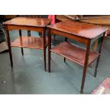 A pair of mahogany occasional tables, rectangular with undershelf, on square tapered legs,