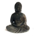 A cast metal seated Buddha, 29cmH