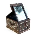 An Indian mother of pearl inlay jewellery box with mirror, 3 drawers and loop carry handles,