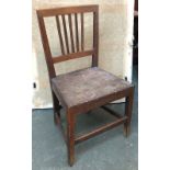 A provincial Georgian chair; together with a white painted stick back kitchen chair with H stretcher