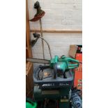 An Echo petrol strimmer; a Silverline petrol strimmer; an electric chainsaw; and an Atco quiet