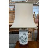 An Oriental style ceramic baluster lamp, with shade, 73cmH to top of shade