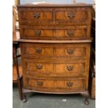 A small burr walnut veneer bowfront chest, two short over four long drawers, 63x40x95cm