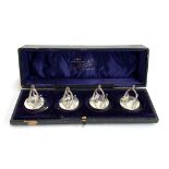 A cased set of four silver menu holders by Levi & Salaman, Birmingham 1907, in the form of