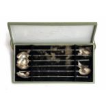 A cased set of six 950 sterling silver long cocktail swizzler spoons