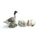 Three Royal Copenhagen figurines, goose no. 1088, ducks no. 516, and chicken no. 266 (3)