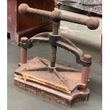 A cast iron book binding nipping press, the surface 38x25cm