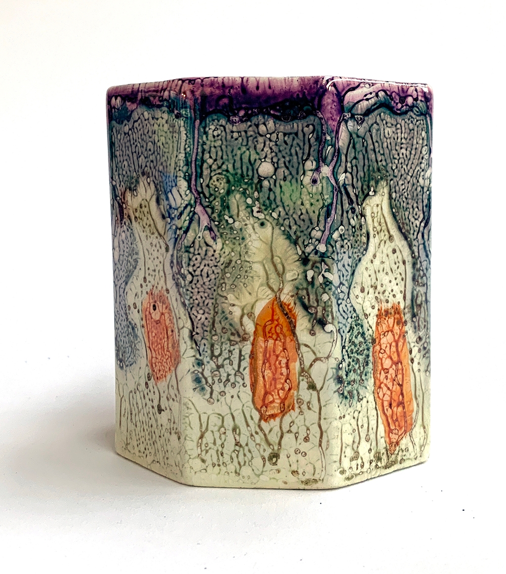 An Art Deco New Hall pottery octagonal lustre vase, 10cmH