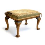 A George II style walnut veneer footstool, 46x36x30cmH