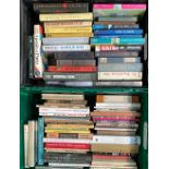 Two mixed boxes of hardback fiction books mainly modern first edition to include poetry, crime etc