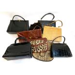 A quantity of vintage handbags to include Jane Shilton snakeskin bag, Waldybag, Bulsare of Norwich