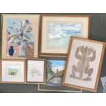 A mixed lot of pictures to include Anne Dorrien Smith, watercolour, waves on the shore, 24x33cm;
