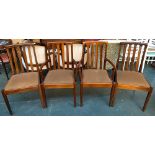 A set of four mid century G Plan style dining chairs, two carvers, one with seat af