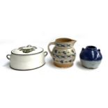 A Bennettsbridge Sybil Connolly for Tiffany studio pottery jug, 20cmH, a glazed vase and a