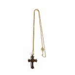 A 9ct gold chain and crucifix set with marcasites, the chain 42cm long, approx. 2.6g