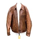 An Aero Leather Co. genuine front quarter horse hide brown leather flying jacket with wool cheque