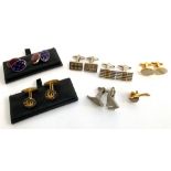 A mixed lot of cufflinks to include vintage white metal and red and blue enamel polka dot cufflinks;