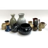 A mixed lot of studio pottery and other ceramics to include Jill Pryke Axminster, various mugs,