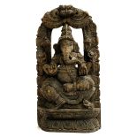 A 19th century carved wooden figure of Ganesh, 46.5cmH