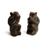 Two carved monkeys, see no evil and say no evil, 8cmH