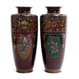 A pair of 20th century Chinese cloisonne vases depicting songbirds and dragons, 24cmH