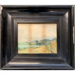 An early 20th century countryside scene, watercolour on paper, signed lower left May Delboux, framed