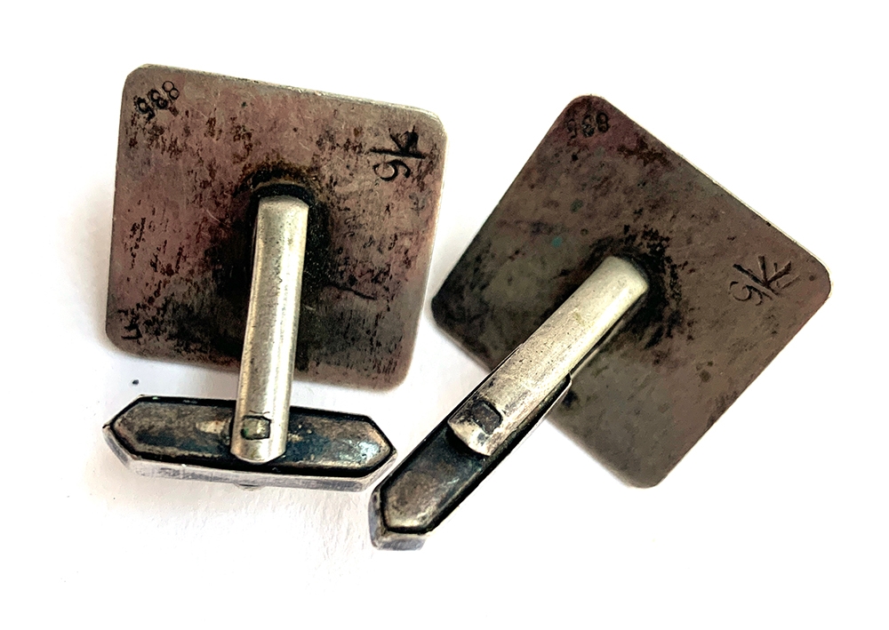 A pair of Georg Kramer Modernist 835 silver and chrysoprase cabochon cufflinks, 2cmD, each marked gK - Image 2 of 2