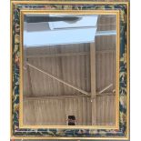 A rectangular wall mirror with bevelled glass and painted floral frame, 74x64cm