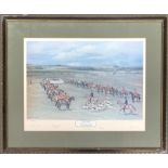 After L Sandys Lumsdaine, 'The Heythrop Hunt Point to Point', 1977, colour print with signatures,