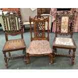 Two chairs in the Jacobethan taste, one with caned seat; together with one other low chair with