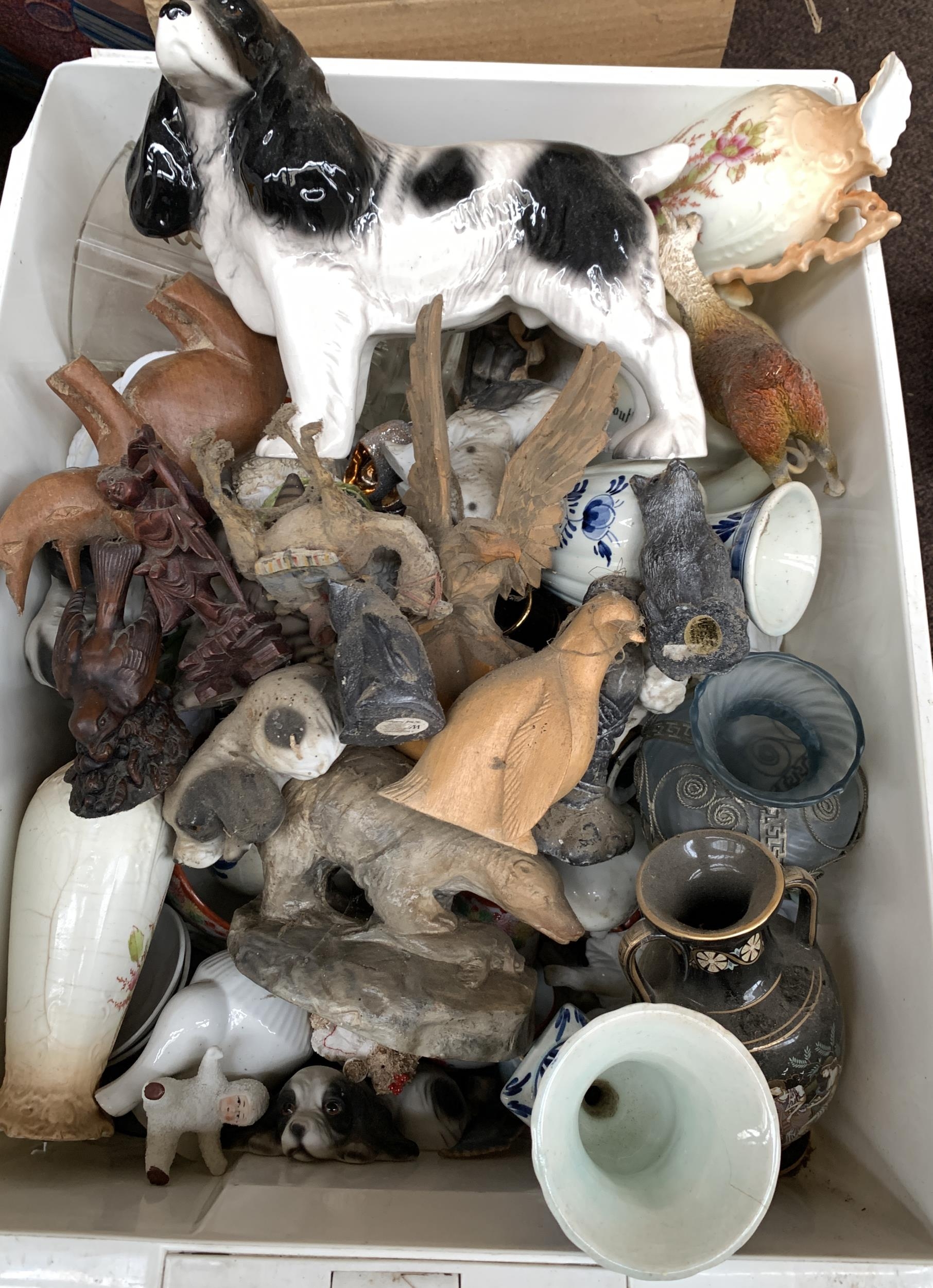 A mixed lot of mostly ceramic figures and small vases to include dogs, cats, several hardstone - Image 2 of 2