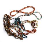 A quantity of mainly hardstone necklaces, to include malachite and lapis lazuli, agate, etc