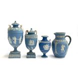 Three 19th century Wedgwood Jasperware vases (all af), the largest, the largest 25.5cmH; together wi