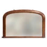 A walnut and parquetry over mantel mirror, 101x68cm