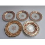 Five 19th century hand painted plates and soup bowl, one Spode Felspar with orange and gilt