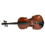 A German violin, 14" two piece flame maple back stamped 'Made in Germany, trademark Zebra'