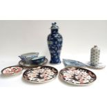 A mixed lot of ceramics to include a pair of 19th century Royal Crown Derby Imari pattern plates (