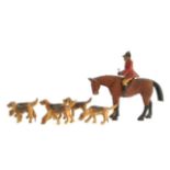 A carved and painted wood fox hunting group attributed to Frank Whittington, of Forest Toys,