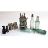 A mixed lot to include a modern Chinese tea set antique glass bottles to include Woodhead's