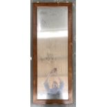 A long teak mirror with bevelled glass, 142x55cmH