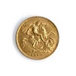 A 1910 gold half sovereign