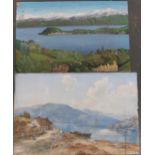 20th century, oil on board, alpine landscape, 46.5x72.5cm, together with an early 20th century