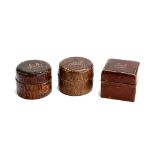 Three Victorian leather covered travelling ink wells (3)