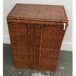 A wicker laundry basket with cotton liner, 47x37x54cmH