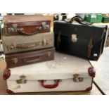 A leather gents overnight case together with 2 others, a black leather briefcase marked ER II with