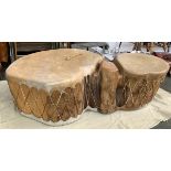 A double trunk cottonwood drum, covered in buffalo hide, purchase in Taos, New Mexico