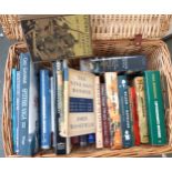 A wicker basket of mainly history books to include RAF interest, The Battle of Normandy, Nelson